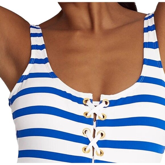 Ralph Lauren One-Piece Swinsuit Port Stripe Swimwear Nautical Tummy Control 10 - Picture 4 of 8